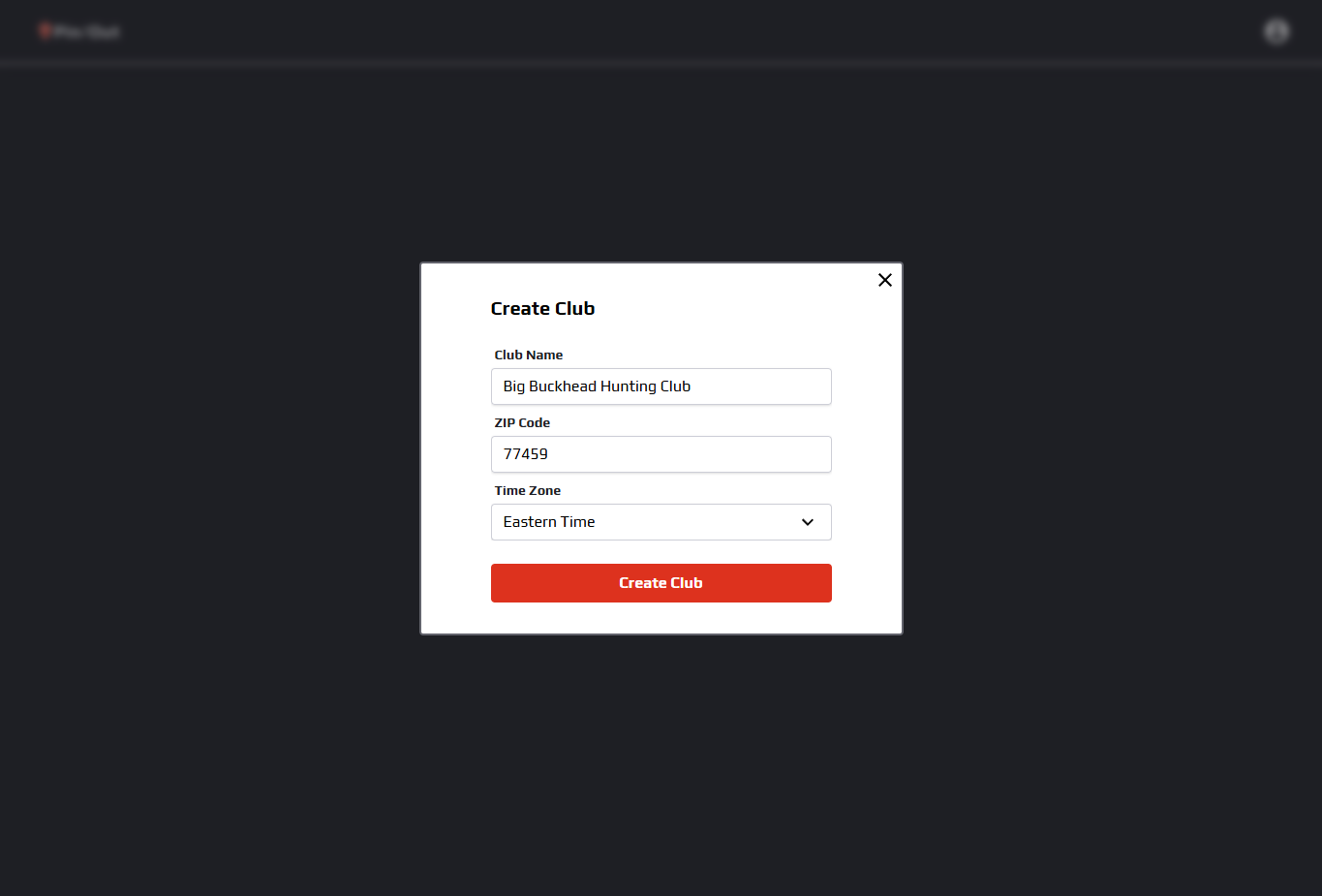 Pin/Out create club form